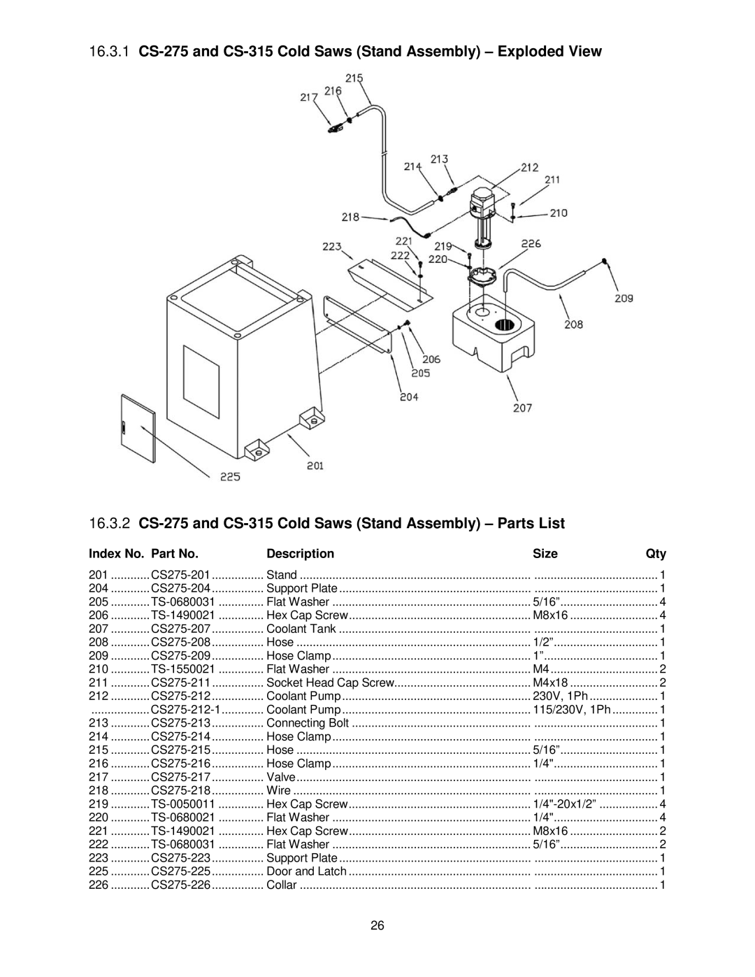 Jet Tools CS-275, CS-315 operating instructions 115/230V, 1Ph 