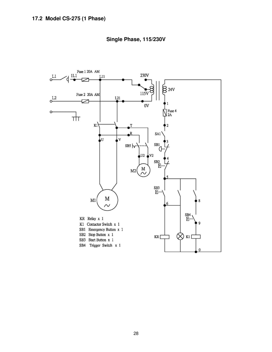 Jet Tools CS-315 operating instructions Model CS-275 1 Phase Single Phase, 115/230V 