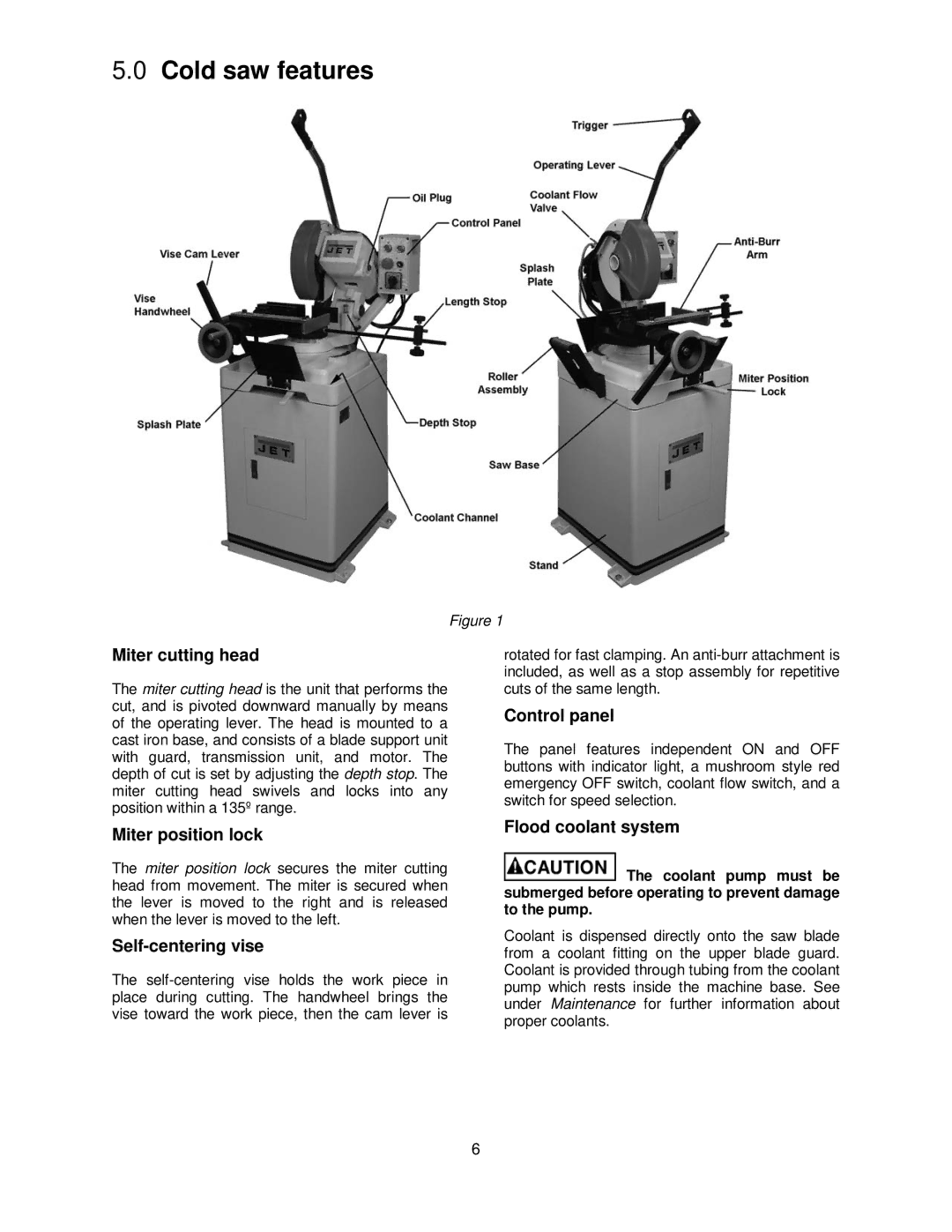 Jet Tools CS-275, CS-315 operating instructions Cold saw features, Miter cutting head 