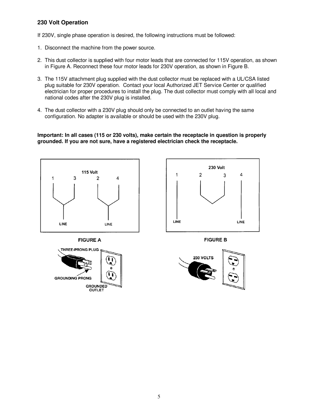 Jet Tools DC-1100C owner manual Volt Operation 