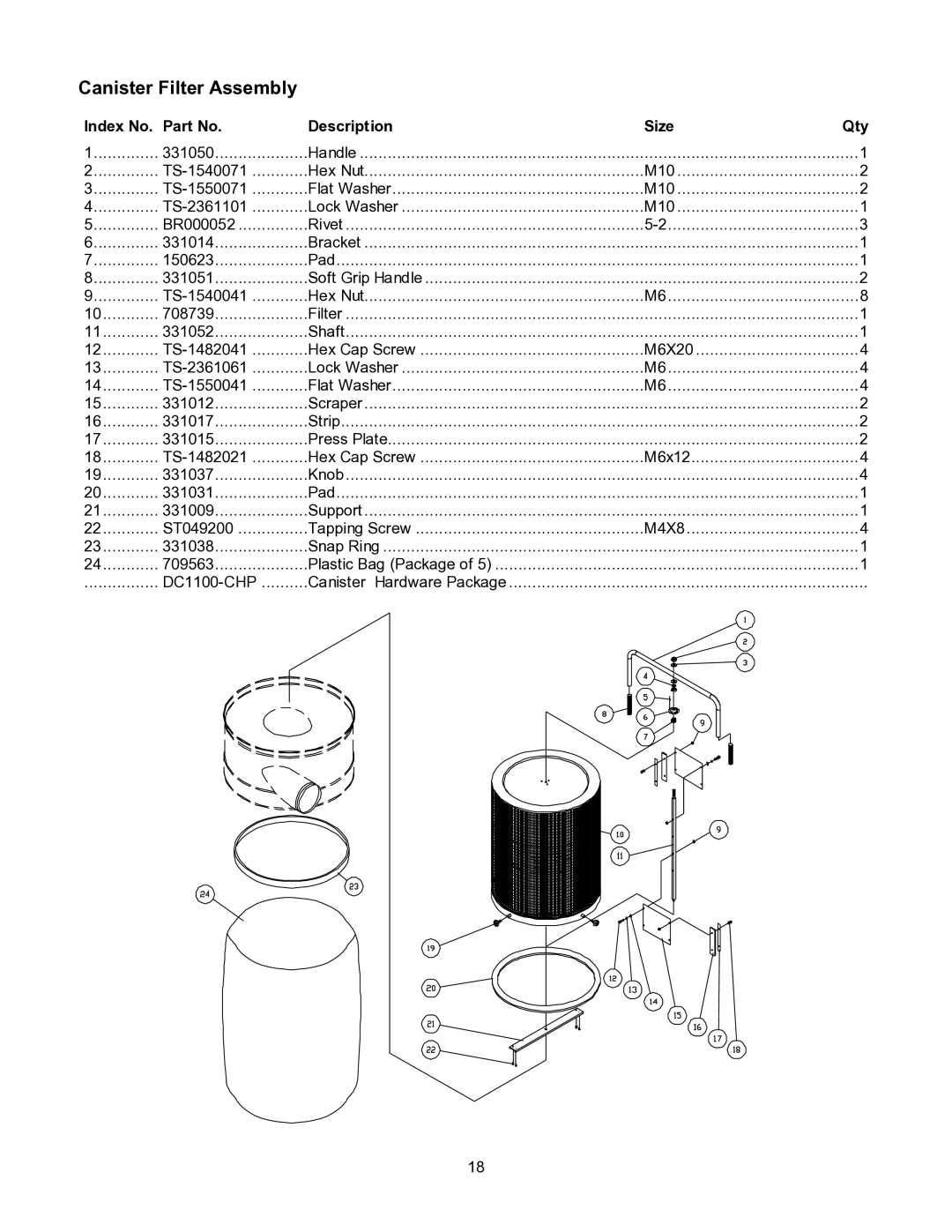 Jet Tools DC-1100CK operating instructions Canister Filter Assembly 