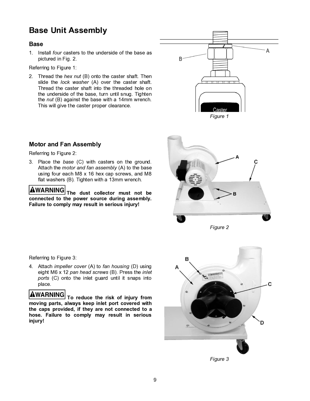 Jet Tools DC-1100CK operating instructions Base Unit Assembly, Motor and Fan Assembly 