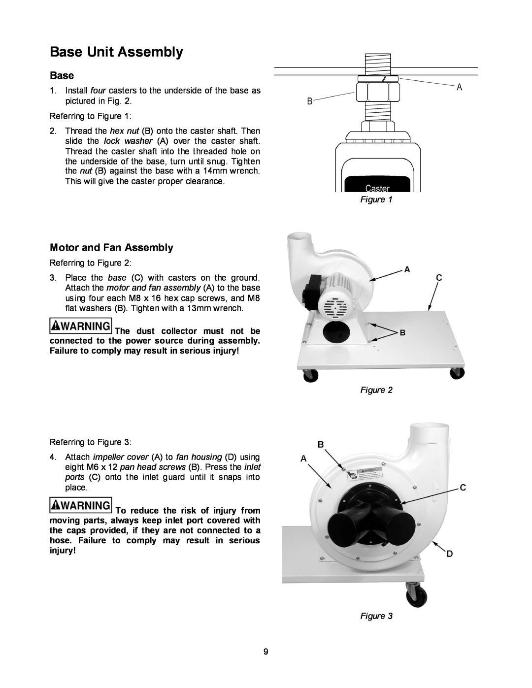 Jet Tools DC-1100CK operating instructions Base Unit Assembly, Motor and Fan Assembly 