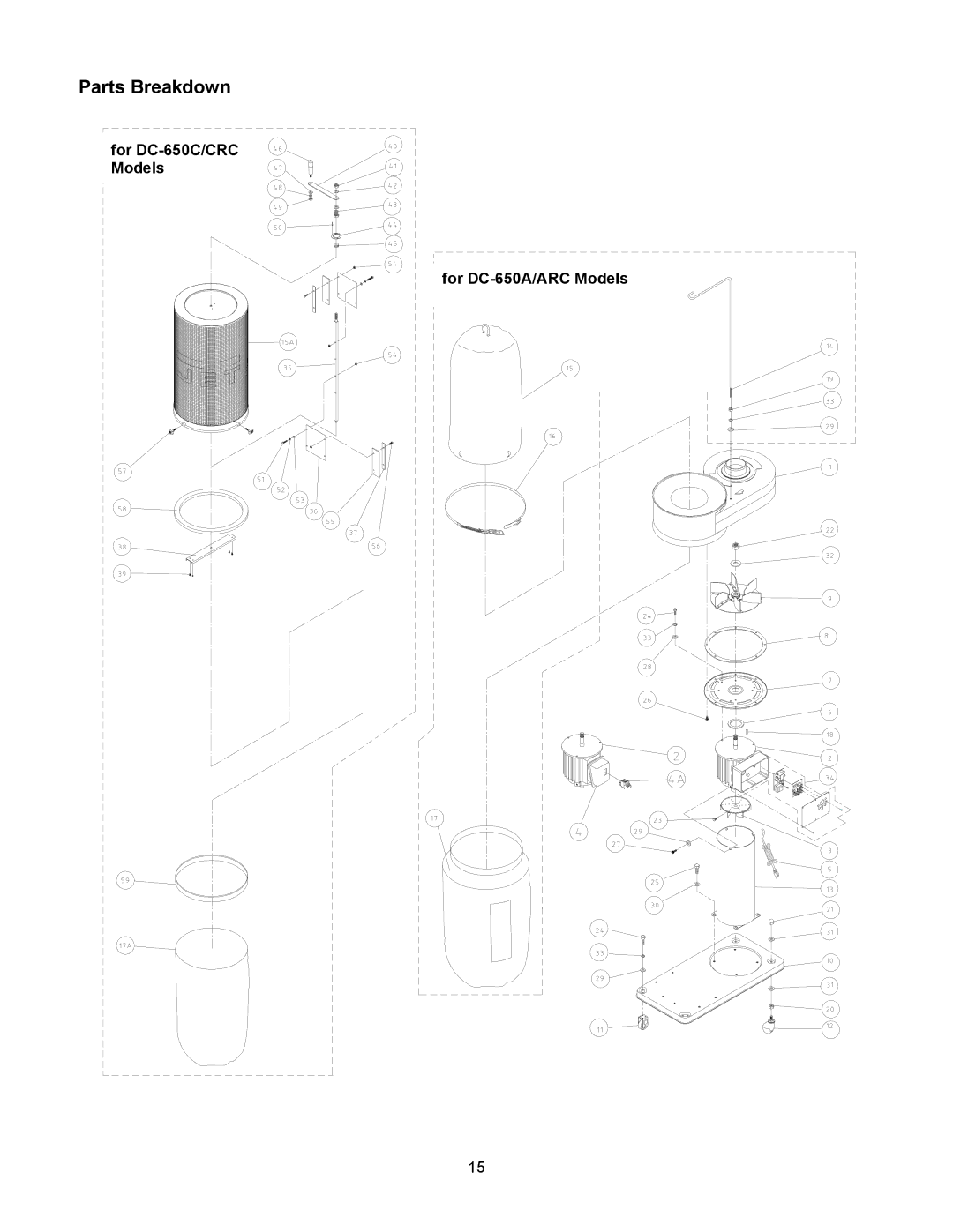 Jet Tools DC-650ARC, DC-650CRC operating instructions Parts Breakdown 