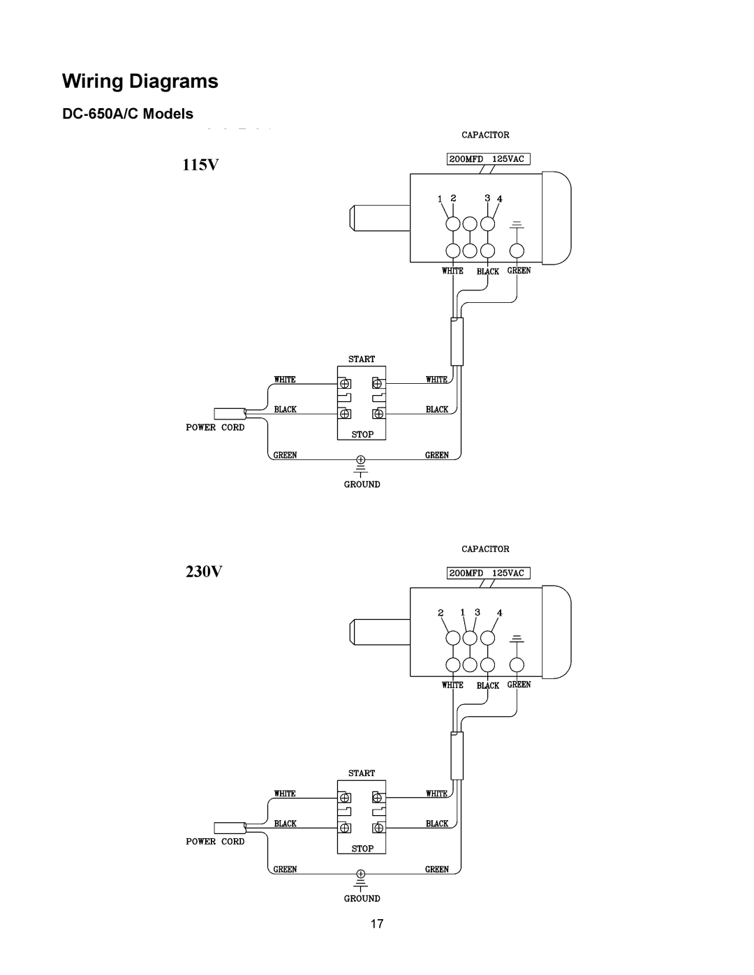 Jet Tools DC-650CRC, DC-650ARC operating instructions Wiring Diagrams, DC-650A/C Models 