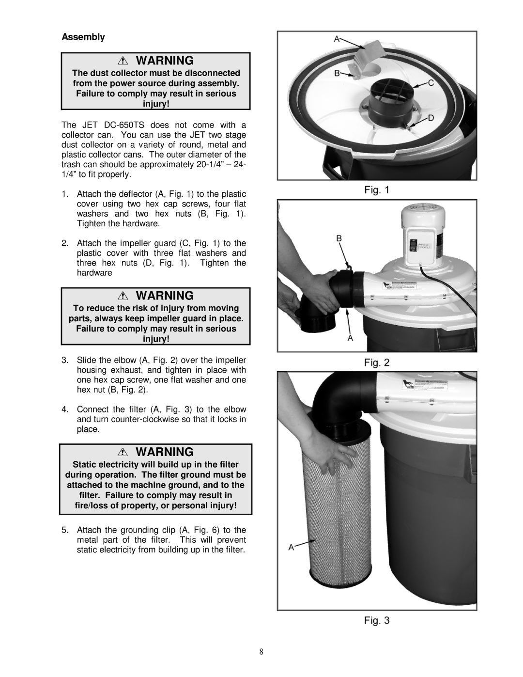 Jet Tools DC-650TS owner manual Assembly 