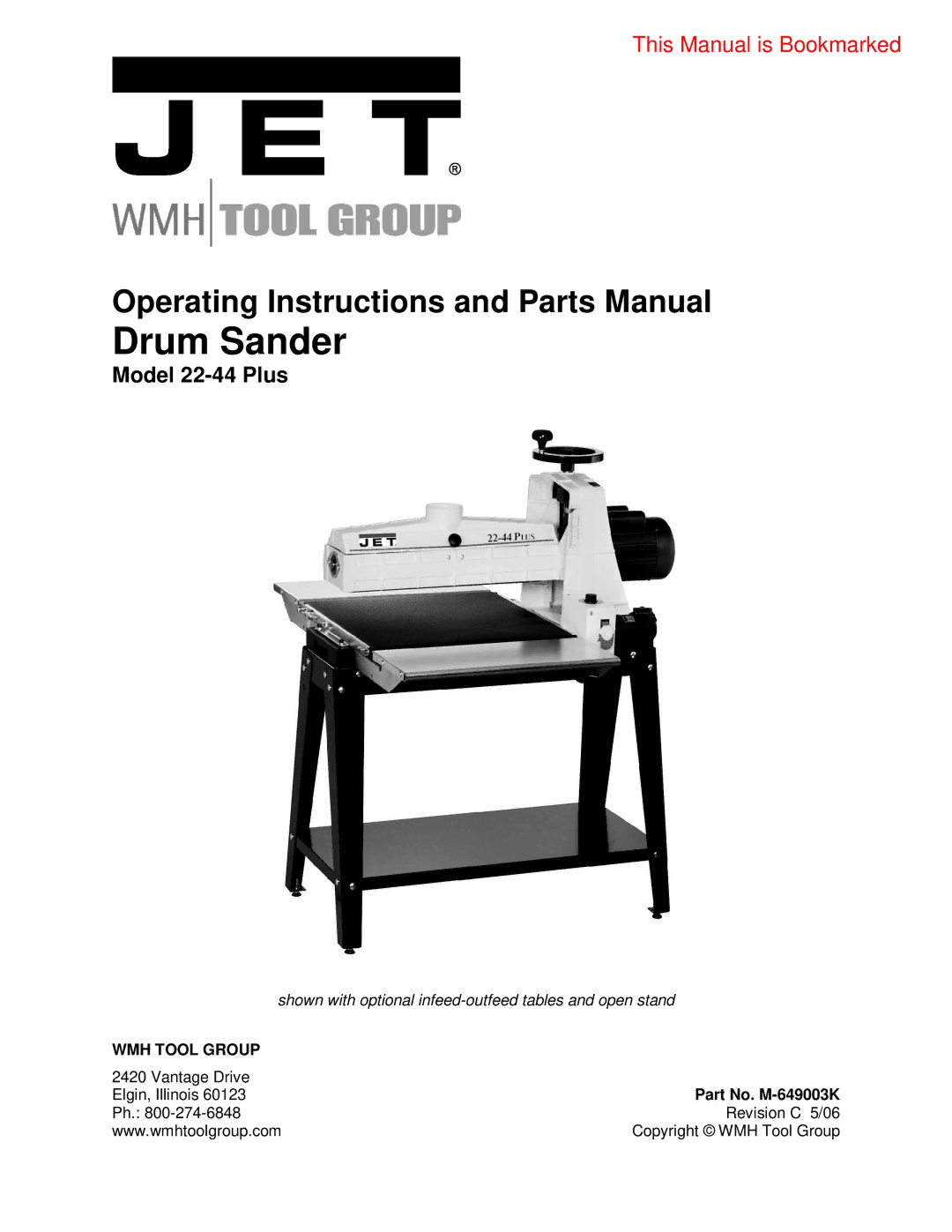 Jet Tools Drum Sander operating instructions 