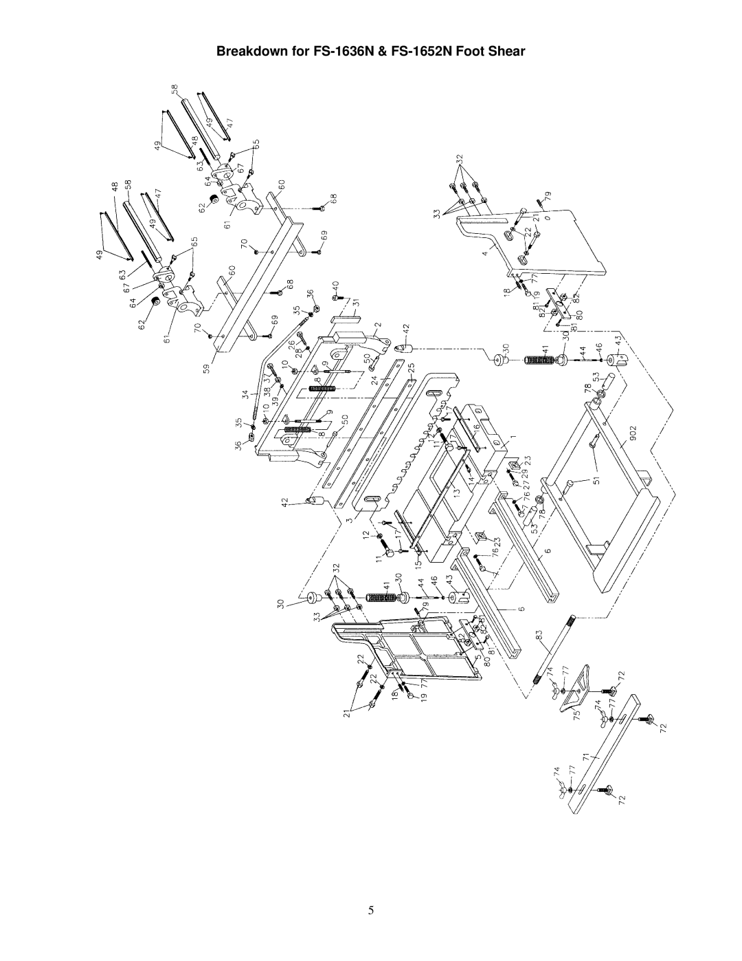 Jet Tools operating instructions Breakdown for FS-1636N & FS-1652N Foot Shear 