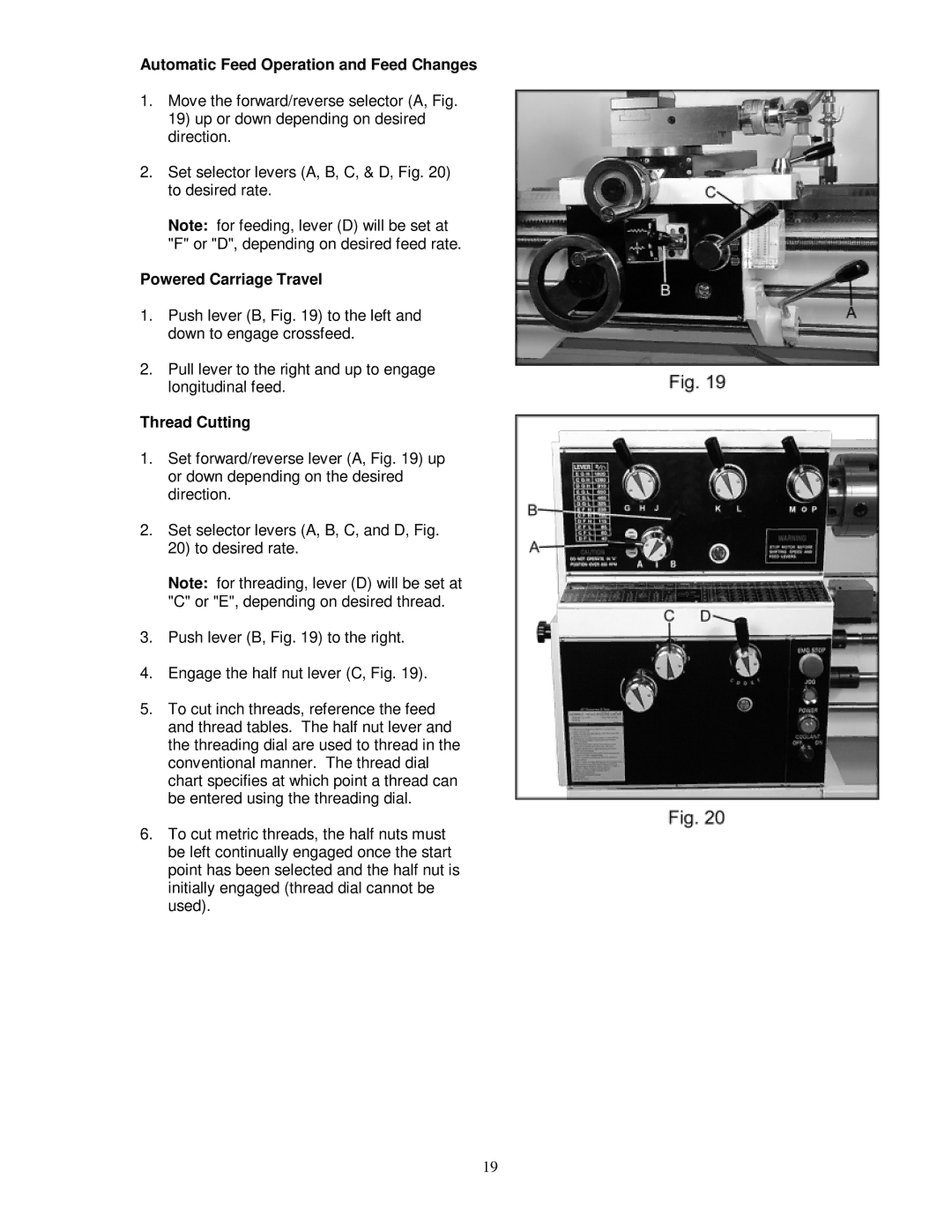 Jet Tools GH-1340W, GH-1440W owner manual Automatic Feed Operation and Feed Changes, Powered Carriage Travel, Thread Cutting 