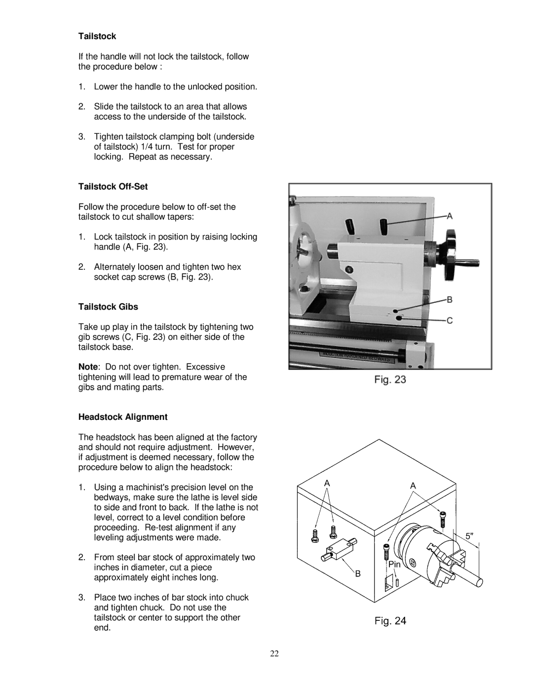 Jet Tools GH-1440W, GH-1340W owner manual Tailstock Off-Set, Tailstock Gibs, Headstock Alignment 