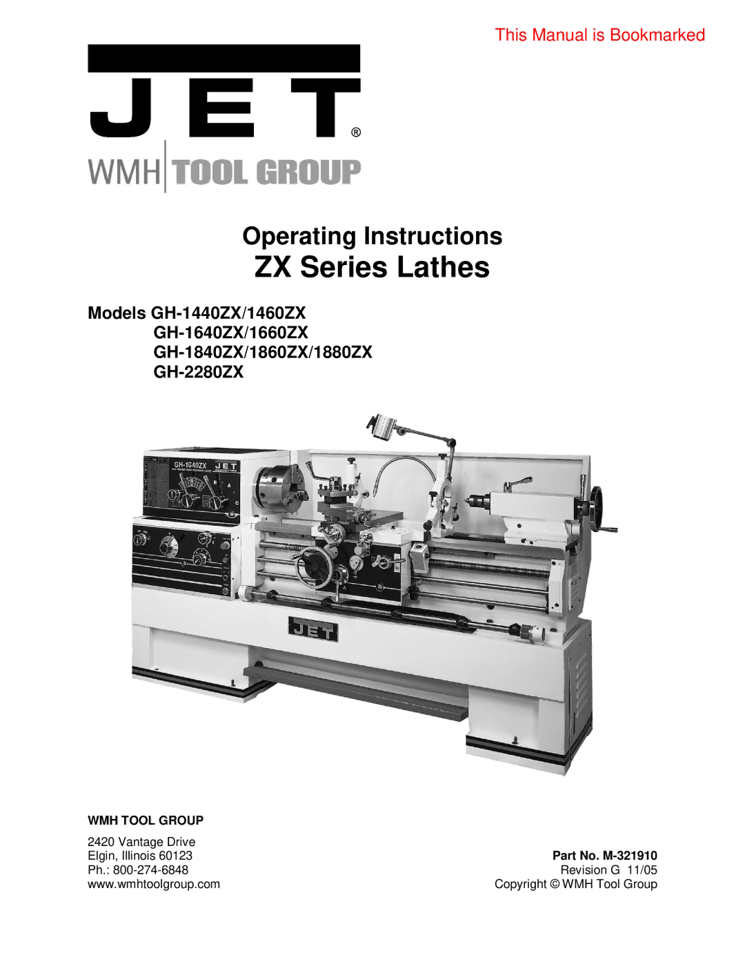 Jet Tools GH-1440ZX operating instructions ZX Series Lathes 