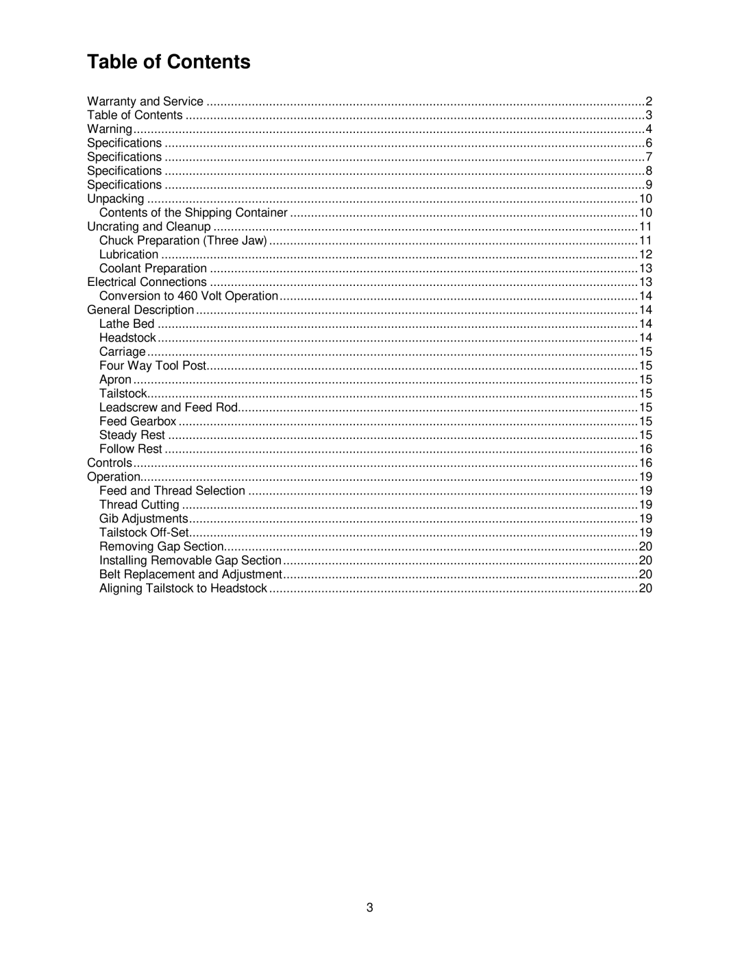 Jet Tools GH-1440ZX operating instructions Table of Contents 