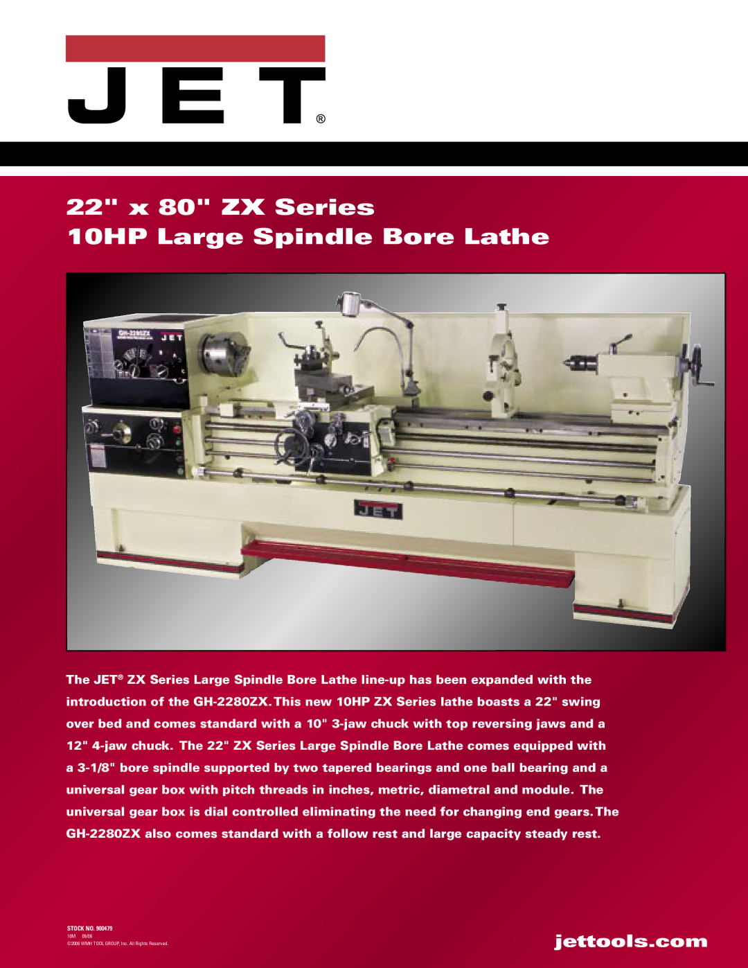 Jet Tools GH-2280ZX manual 22 x 80 ZX Series 10HP Large Spindle Bore Lathe, Jettools.com 