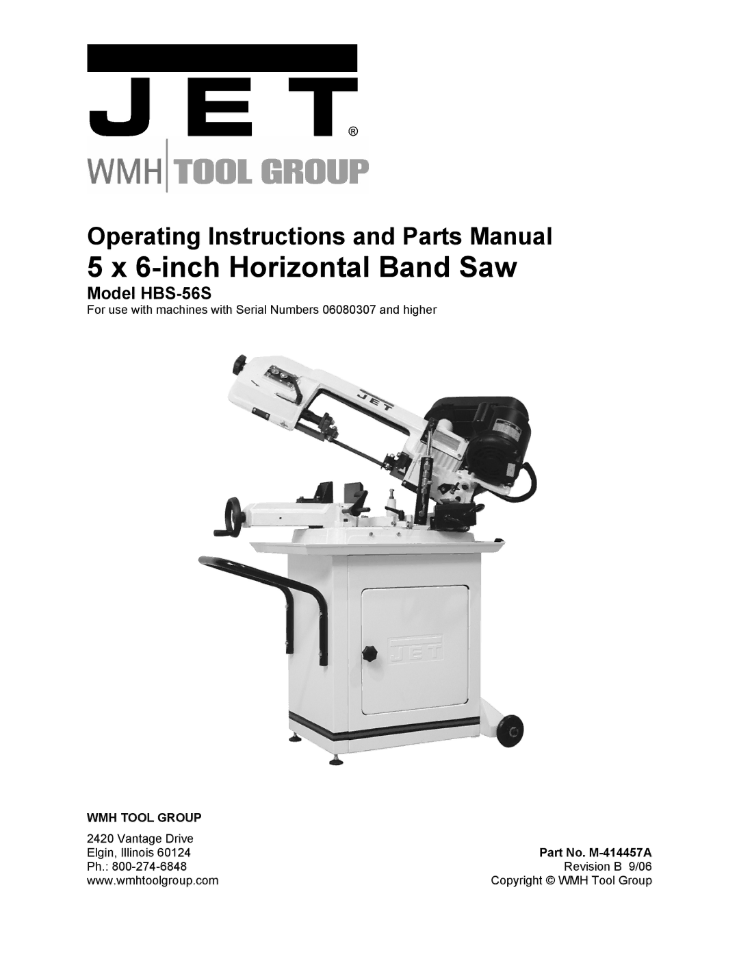 Jet Tools HBS-56S operating instructions inch Horizontal Band Saw 