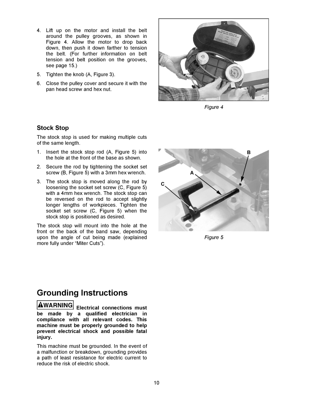 Jet Tools HBS-56S operating instructions Grounding Instructions, Stock Stop 