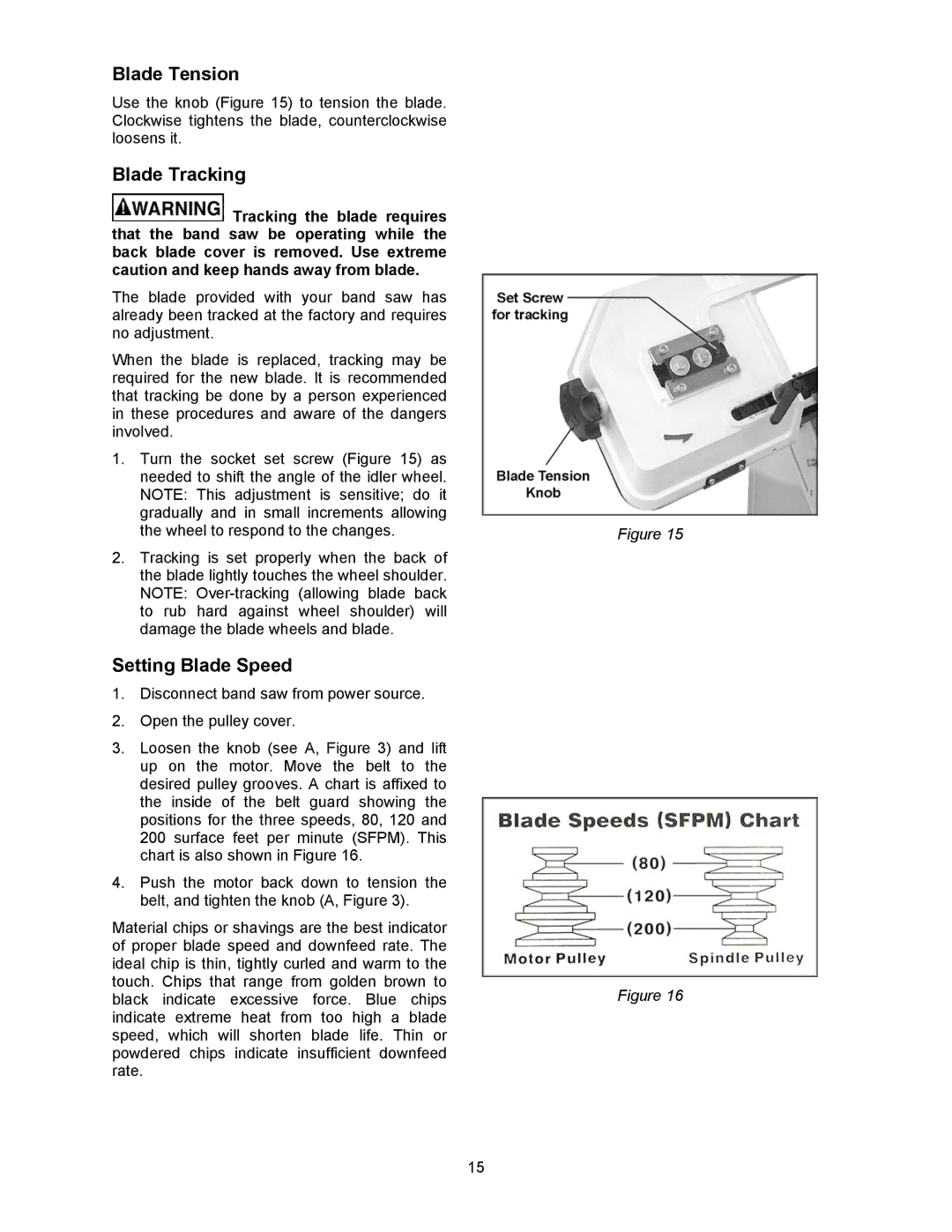 Jet Tools HBS-56S operating instructions Blade Tension, Blade Tracking, Setting Blade Speed 