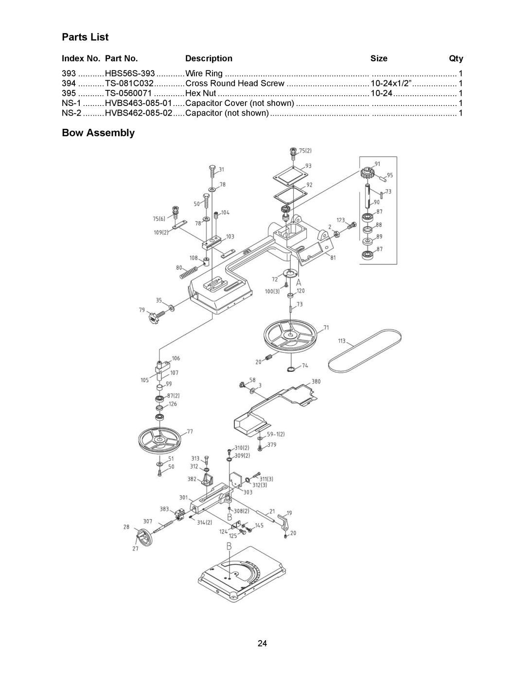 Jet Tools HBS-56S operating instructions Parts List, Bow Assembly 