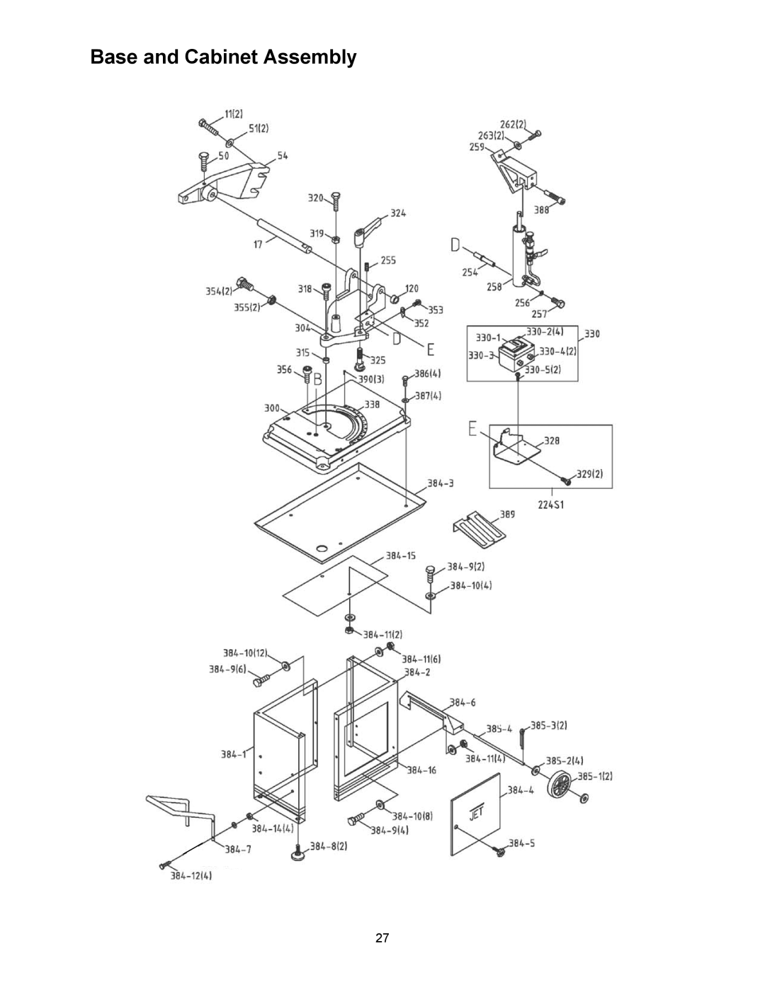 Jet Tools HBS-56S operating instructions Base and Cabinet Assembly 