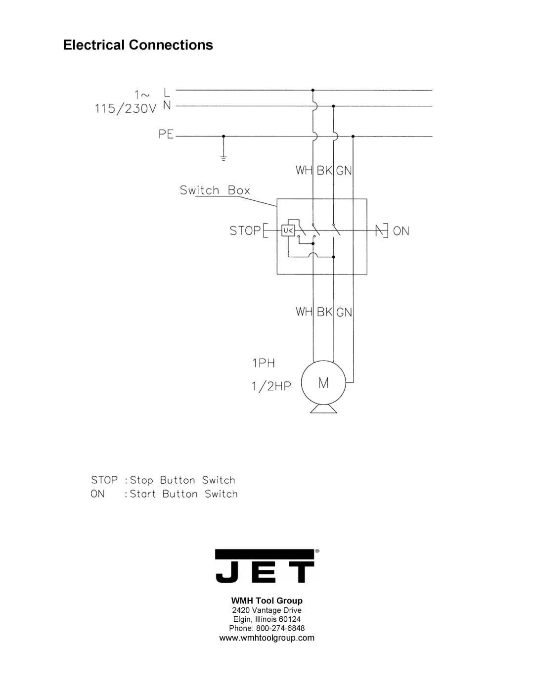 Jet Tools HBS-56S operating instructions Electrical Connections 