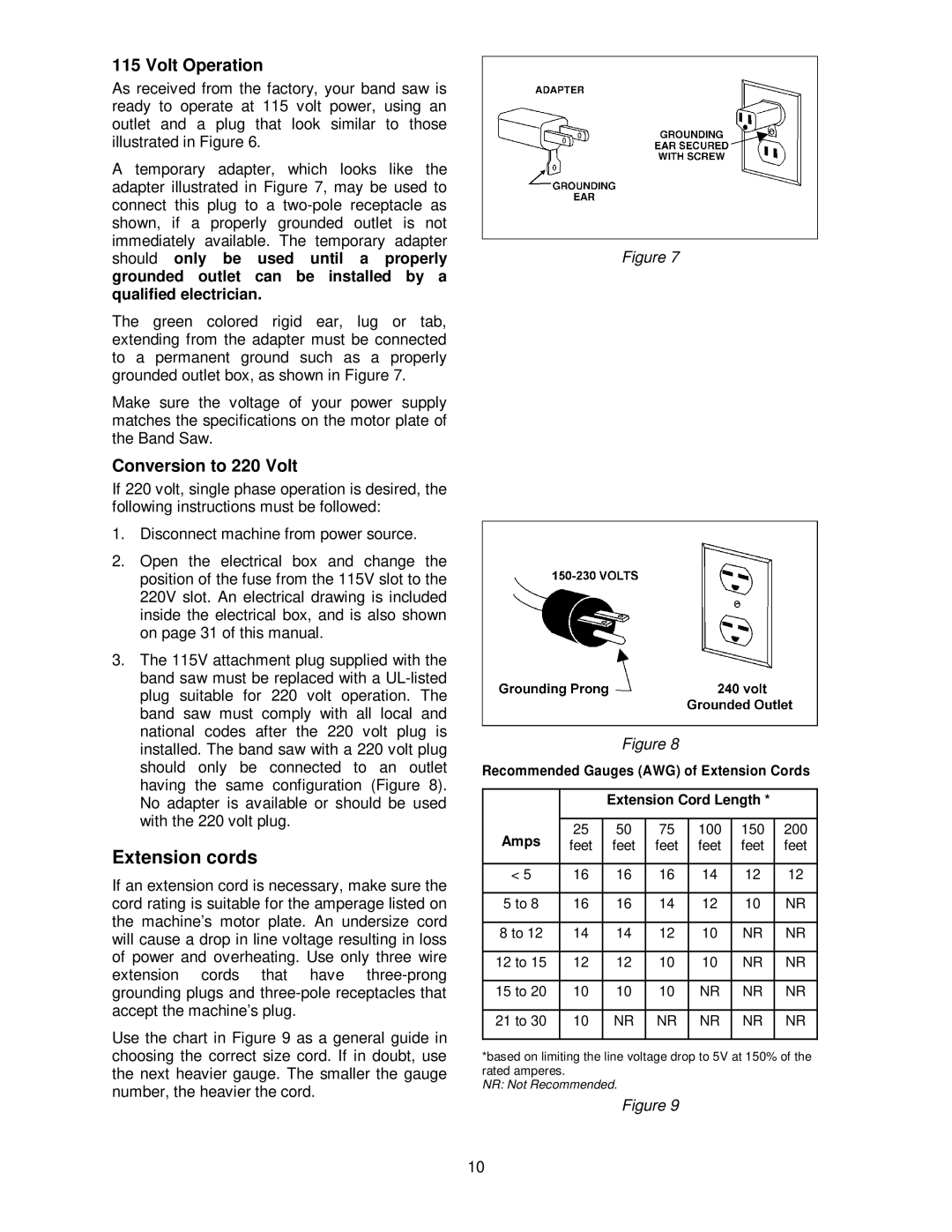 Jet Tools HBS-814GH operating instructions Extension cords, Volt Operation 