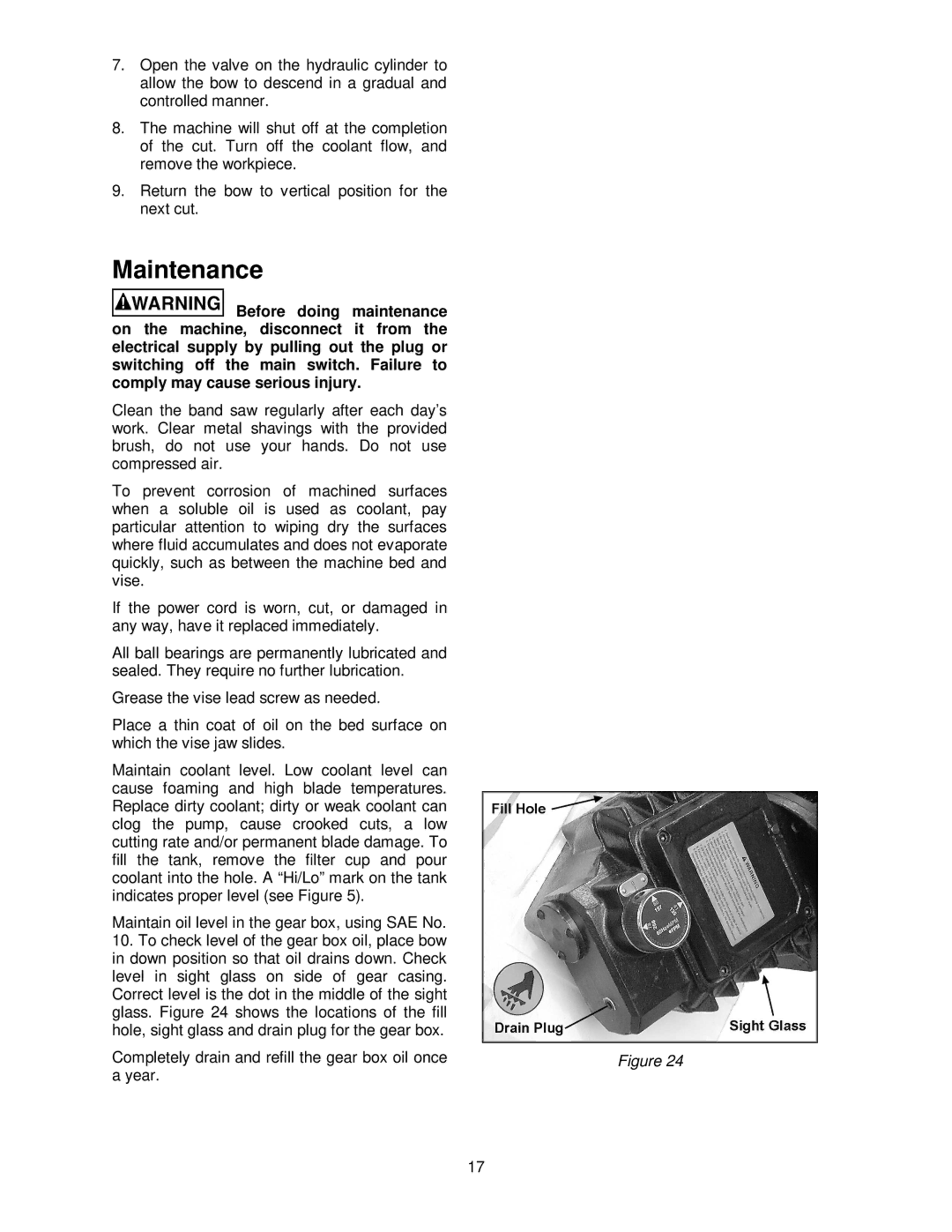 Jet Tools HBS-814GH operating instructions Maintenance 