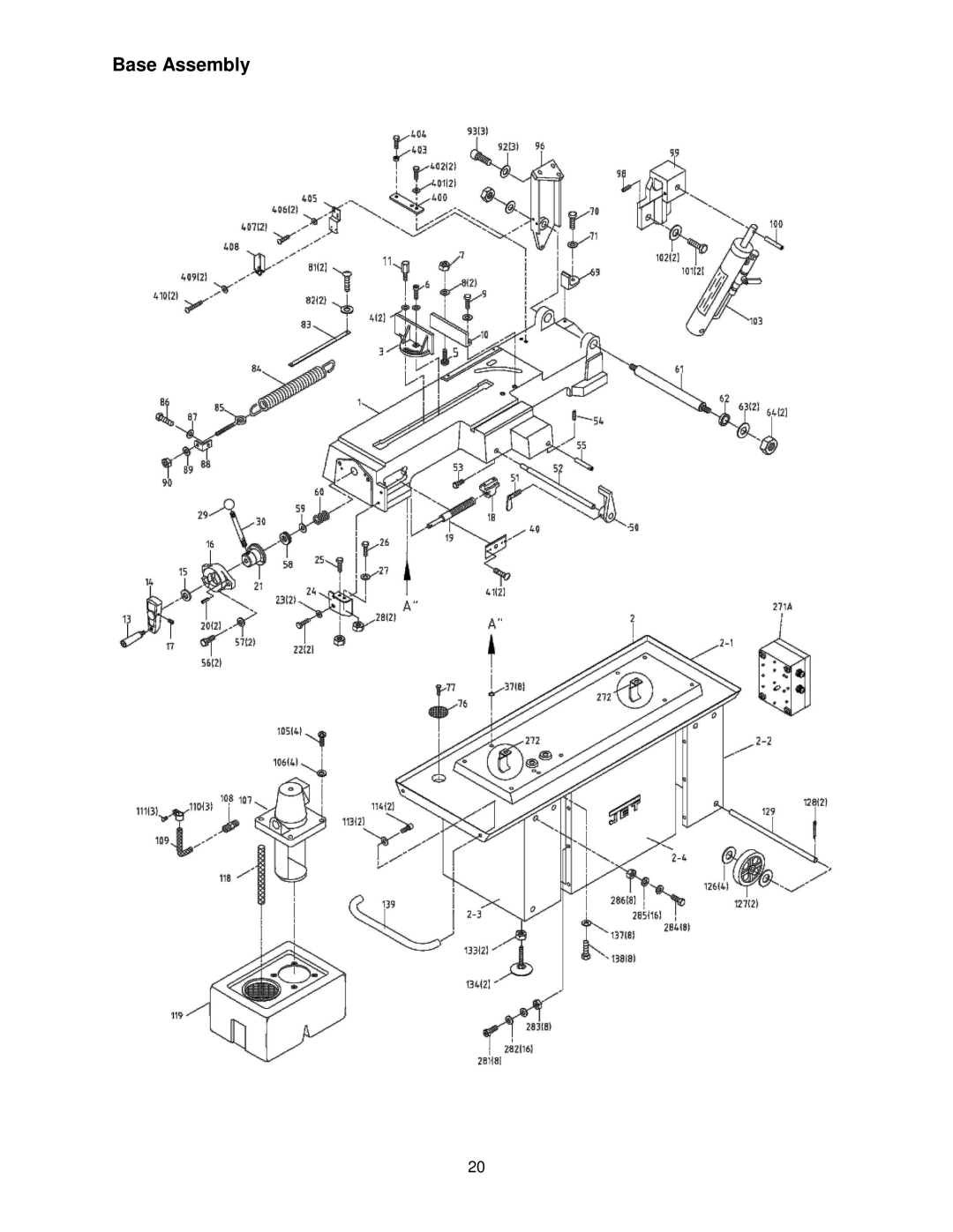 Jet Tools HBS-814GH operating instructions Base Assembly 