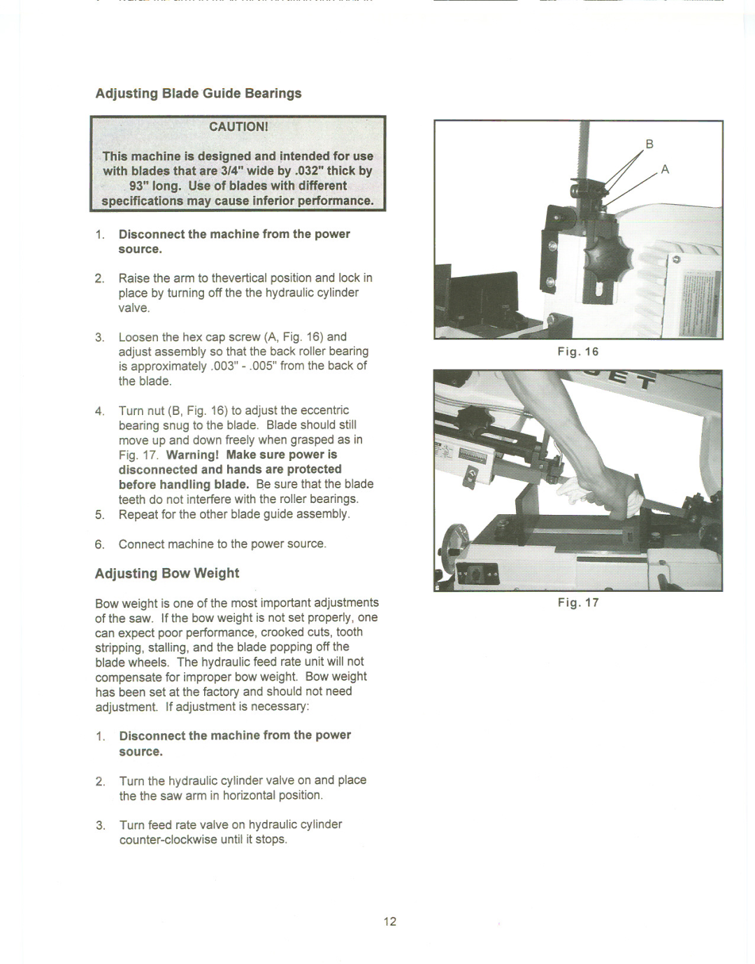 Jet Tools HBVS-7MW manual Adjusting Blade Guide Bearings 