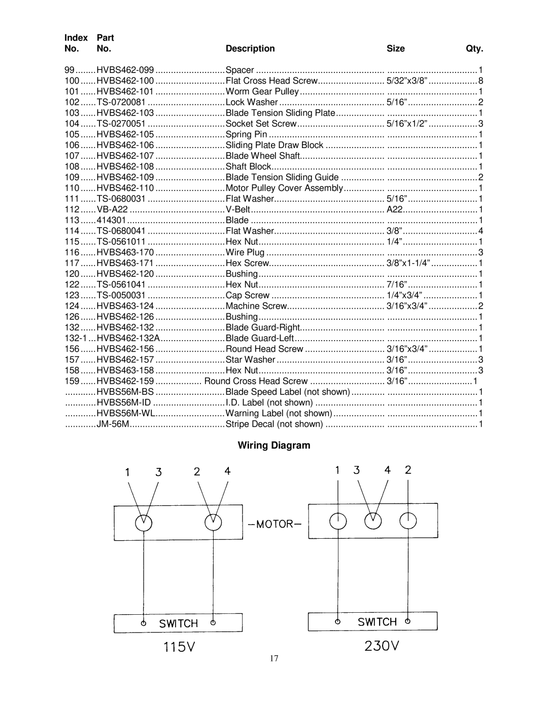 Jet Tools HVBS-56M owner manual Wiring Diagram 