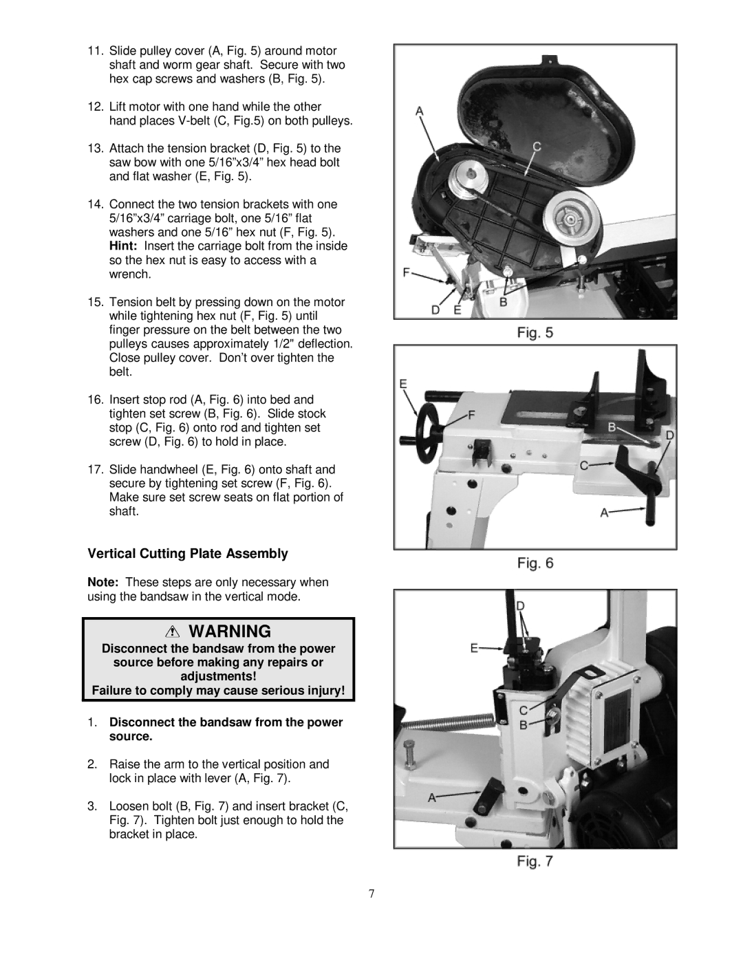 Jet Tools HVBS-56M owner manual Vertical Cutting Plate Assembly 