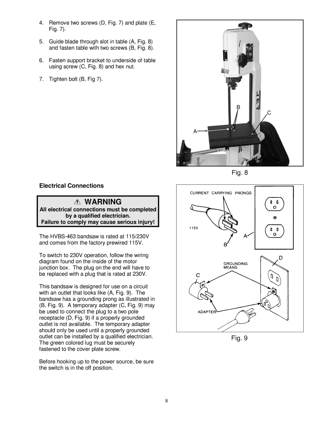 Jet Tools HVBS-56M owner manual Electrical Connections 