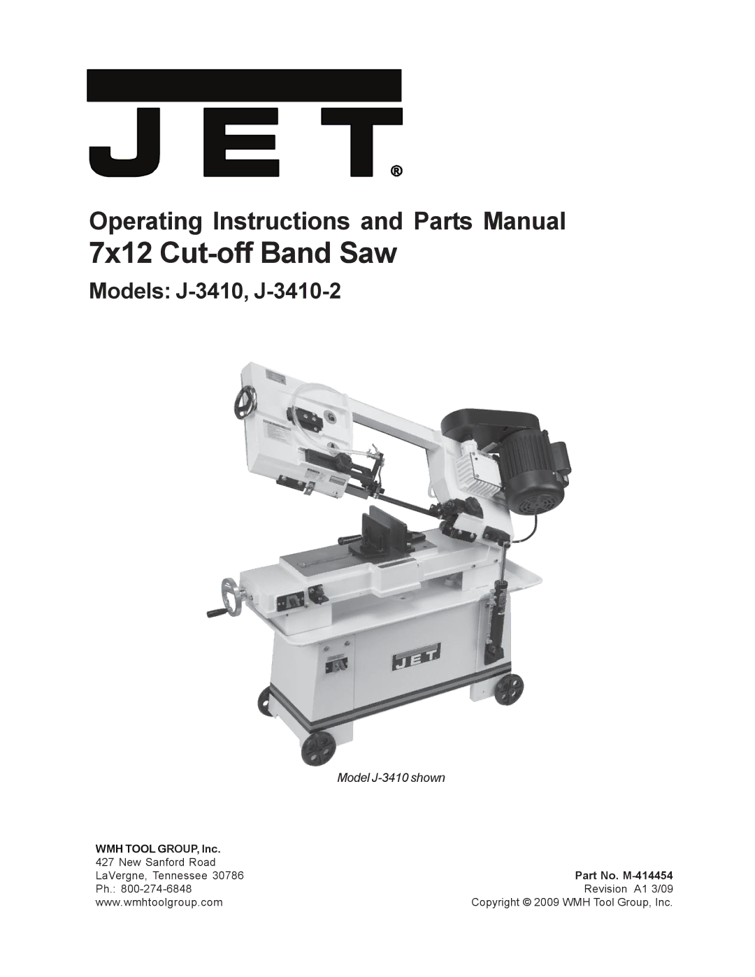 Jet Tools J-3410-2 operating instructions 7x12 Cut-off Band Saw 