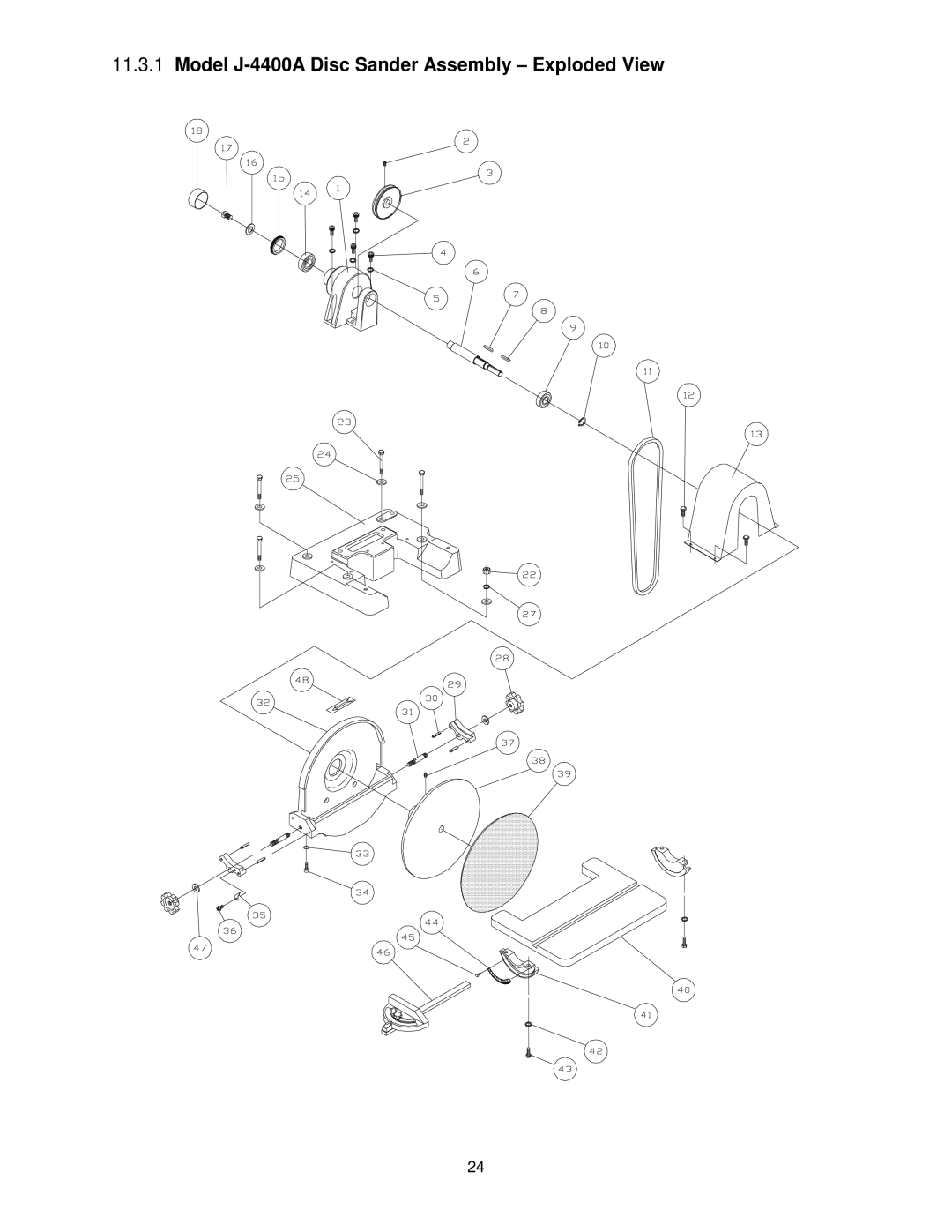 Jet Tools J-4401A, J-4300A, J-4301A, J-4202A, J-4200A-2 Model J-4400A Disc Sander Assembly Exploded View 