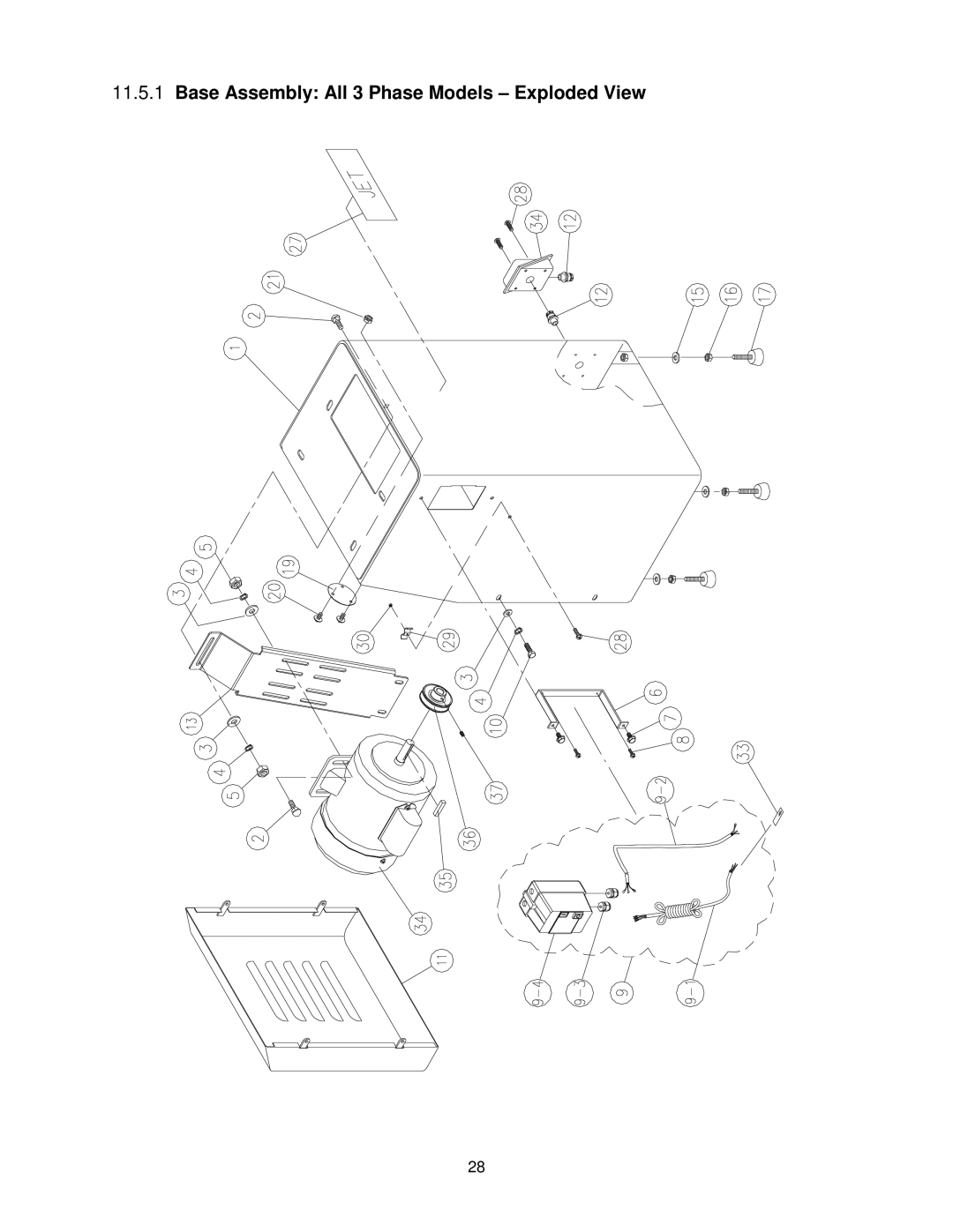 Jet Tools J-4400A, J-4401A, J-4300A, J-4301A, J-4202A, J-4200A-2 Base Assembly All 3 Phase Models Exploded View 