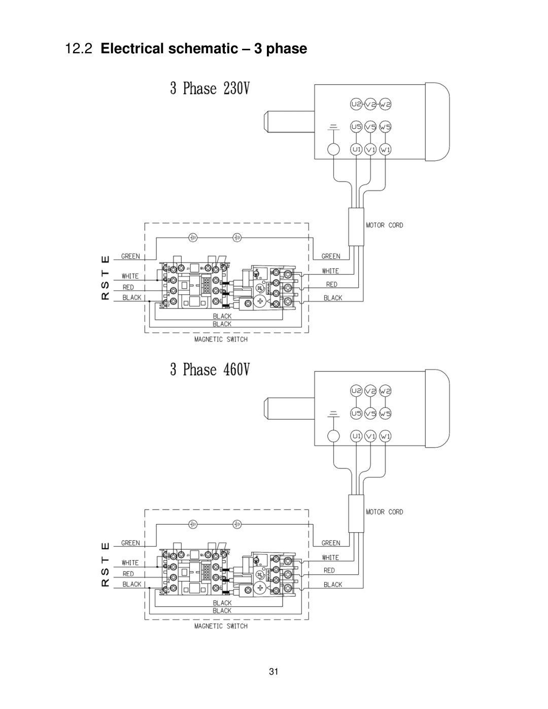 Jet Tools J-4400A, J-4401A, J-4300A, J-4301A, J-4202A, J-4200A-2 operating instructions Electrical schematic 3 phase 