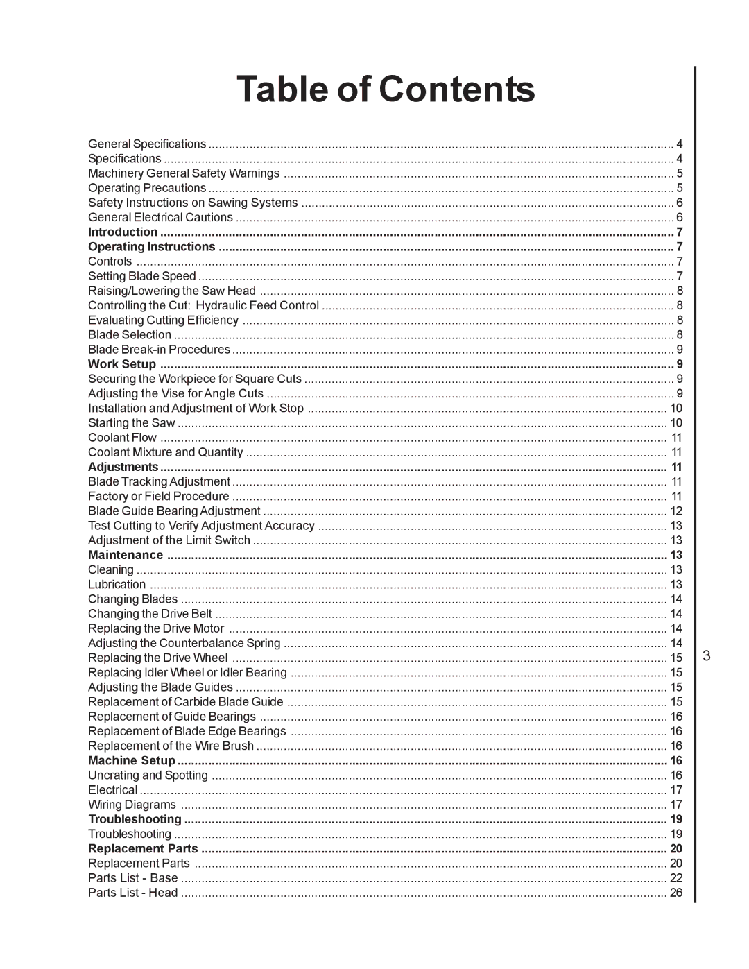 Jet Tools J-7040, J-7020 operating instructions Table of Contents 