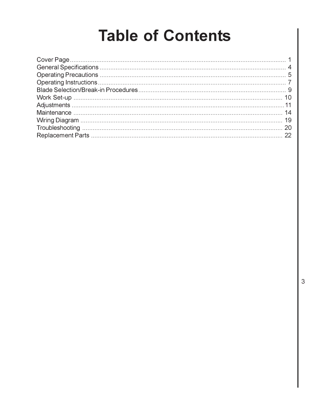 Jet Tools J-7060 operating instructions Table of Contents 