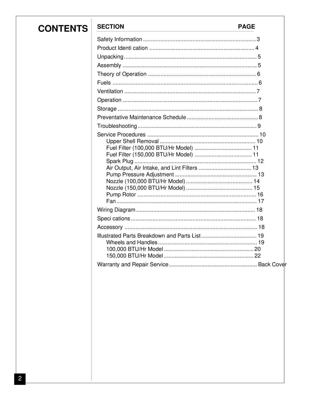 Jet Tools J100ECA, J150ECA owner manual Contents 