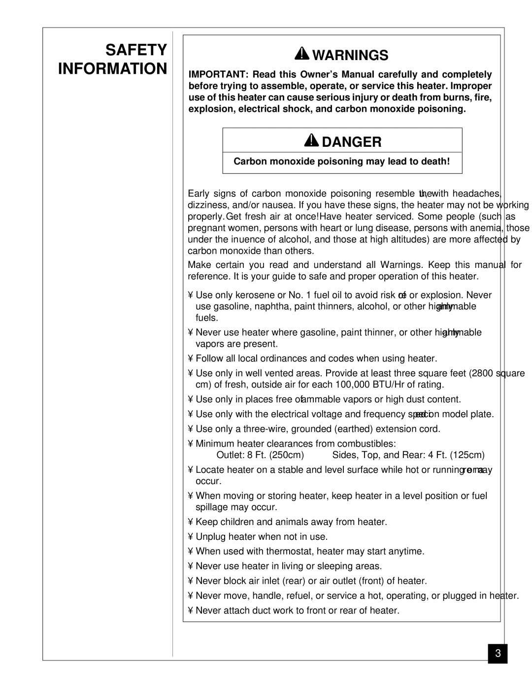 Jet Tools J150ECA, J100ECA owner manual Safety Information, Carbon monoxide poisoning may lead to death 