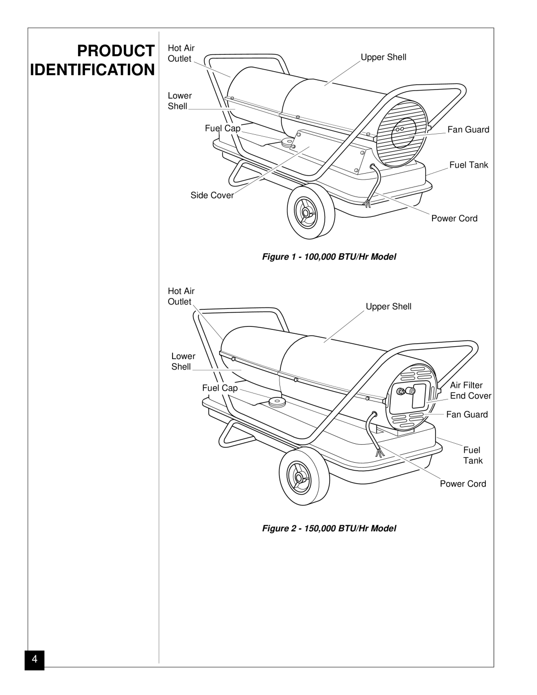 Jet Tools J100ECA, J150ECA owner manual Product Identification, 100,000 BTU/Hr Model 