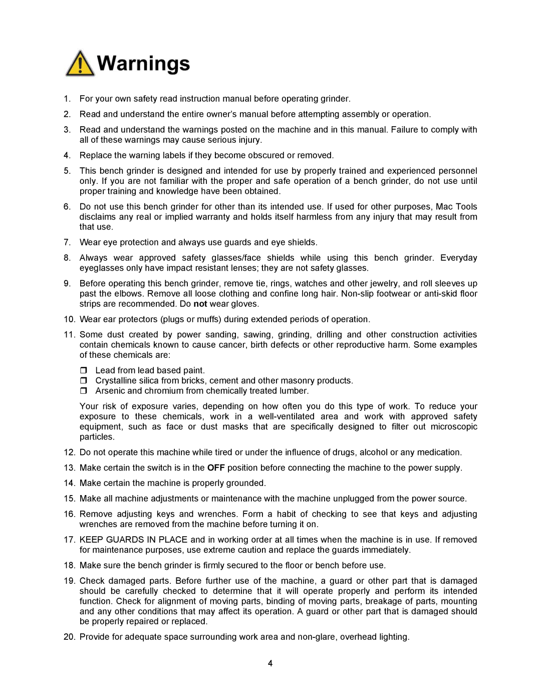 Jet Tools JBG-6A operating instructions 