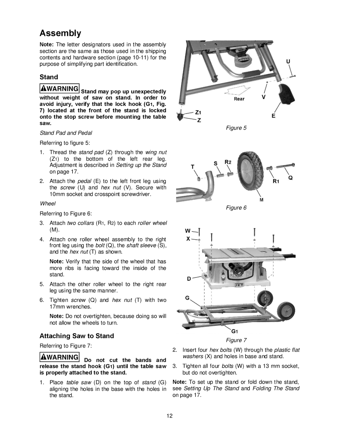 Jet Tools JBTS-10MJS operating instructions Assembly, Attaching Saw to Stand 