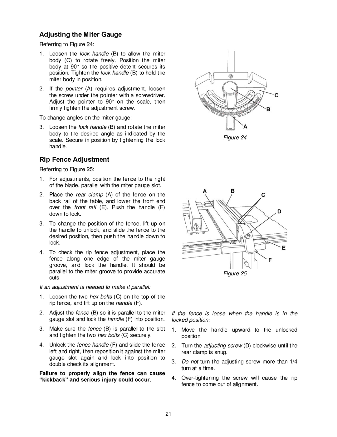 Jet Tools JBTS-10MJS operating instructions Adjusting the Miter Gauge, Rip Fence Adjustment 