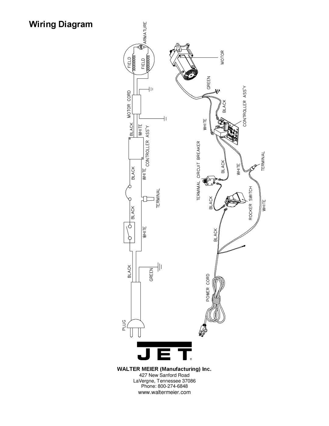 Jet Tools JBTS-10MJS operating instructions Wiring Diagram, Walter Meier Manufacturing Inc 