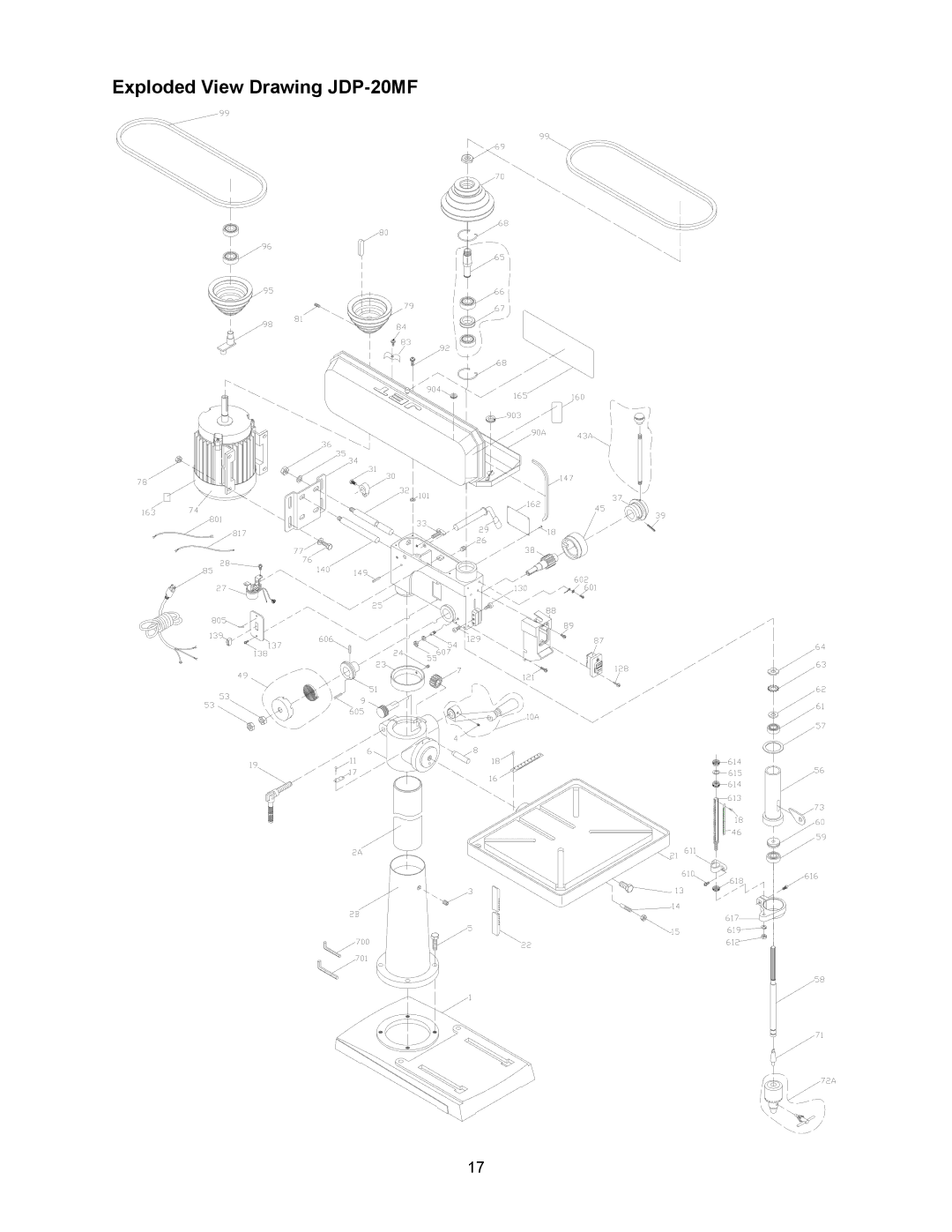 Jet Tools operating instructions Exploded View Drawing JDP-20MF 