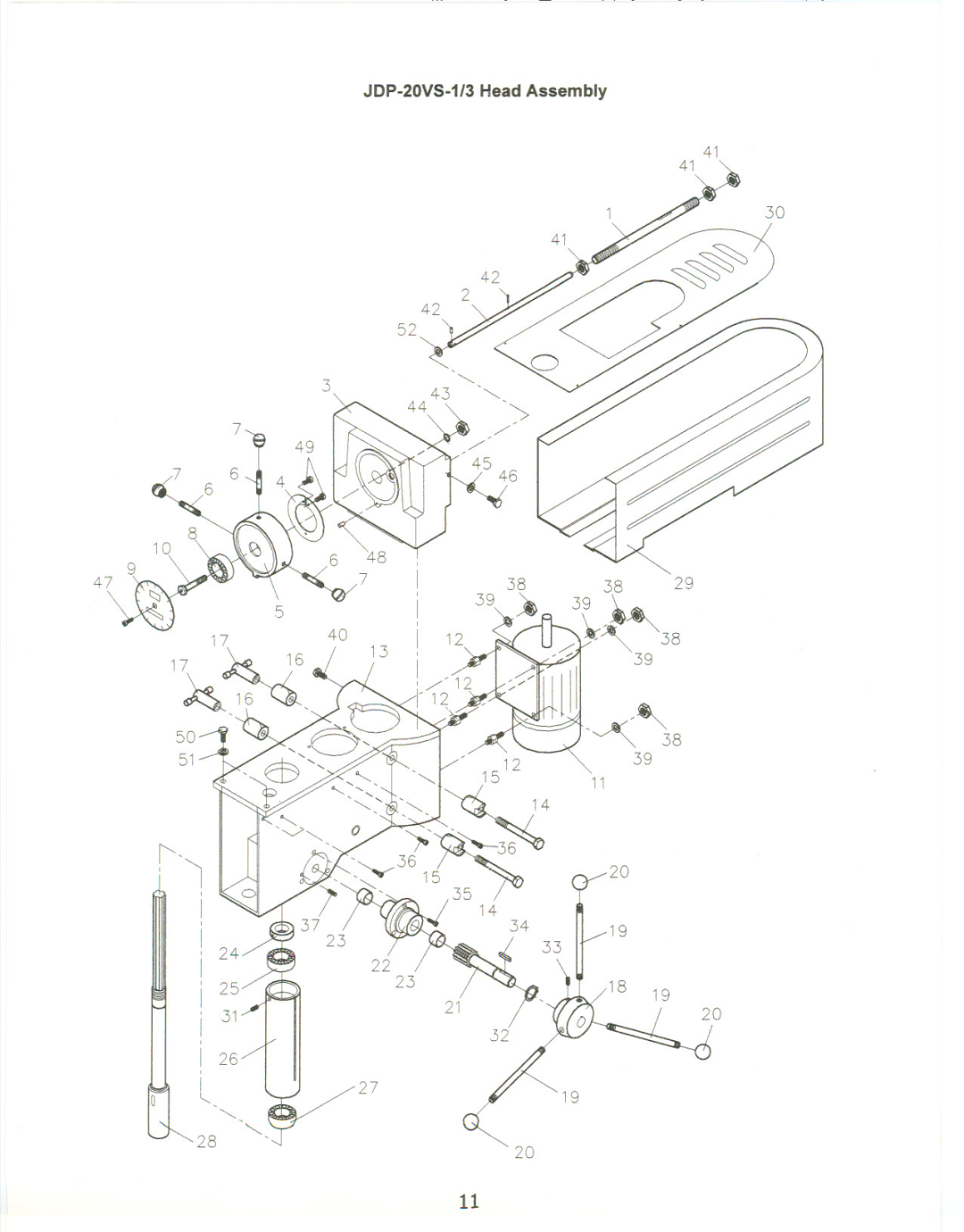 Jet Tools manual JDP-20VS-1/3 Head Assembly 