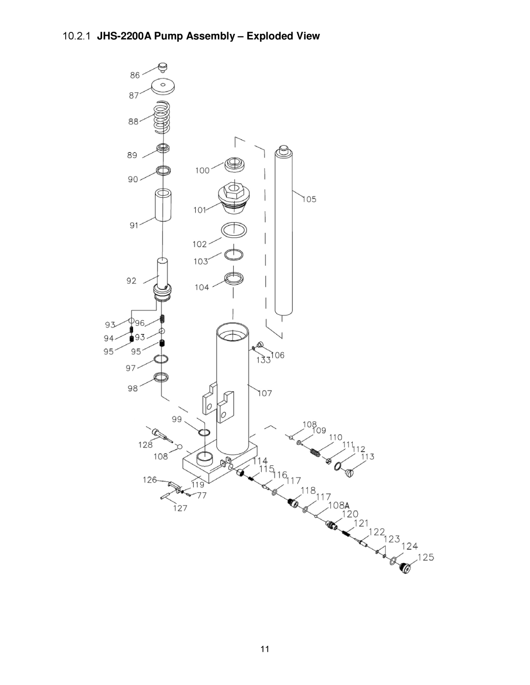 Jet Tools operating instructions JHS-2200A Pump Assembly Exploded View 