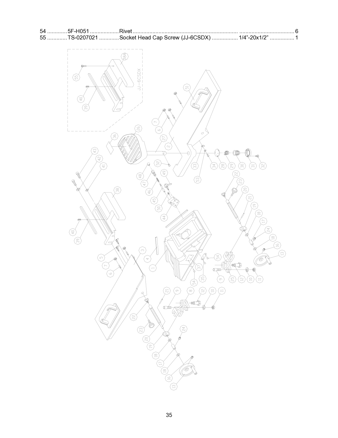 Jet Tools JJ-6CSX operating instructions TS-0207021 Socket Head Cap Screw JJ-6CSDX 