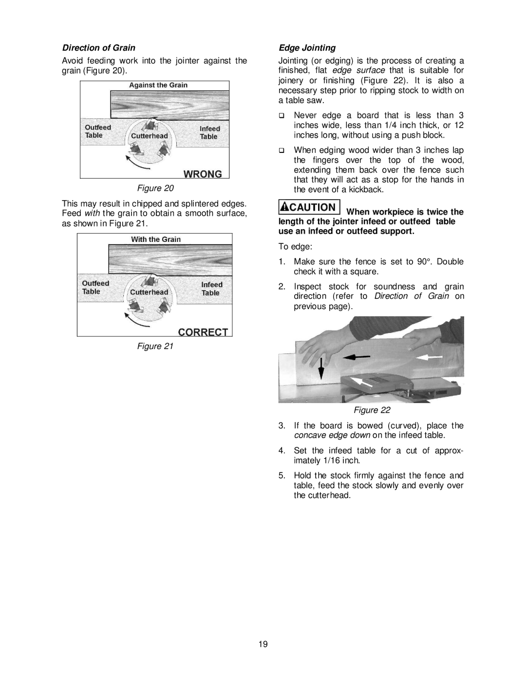 Jet Tools JJP-10BTOS operating instructions Direction of Grain, Edge Jointing 