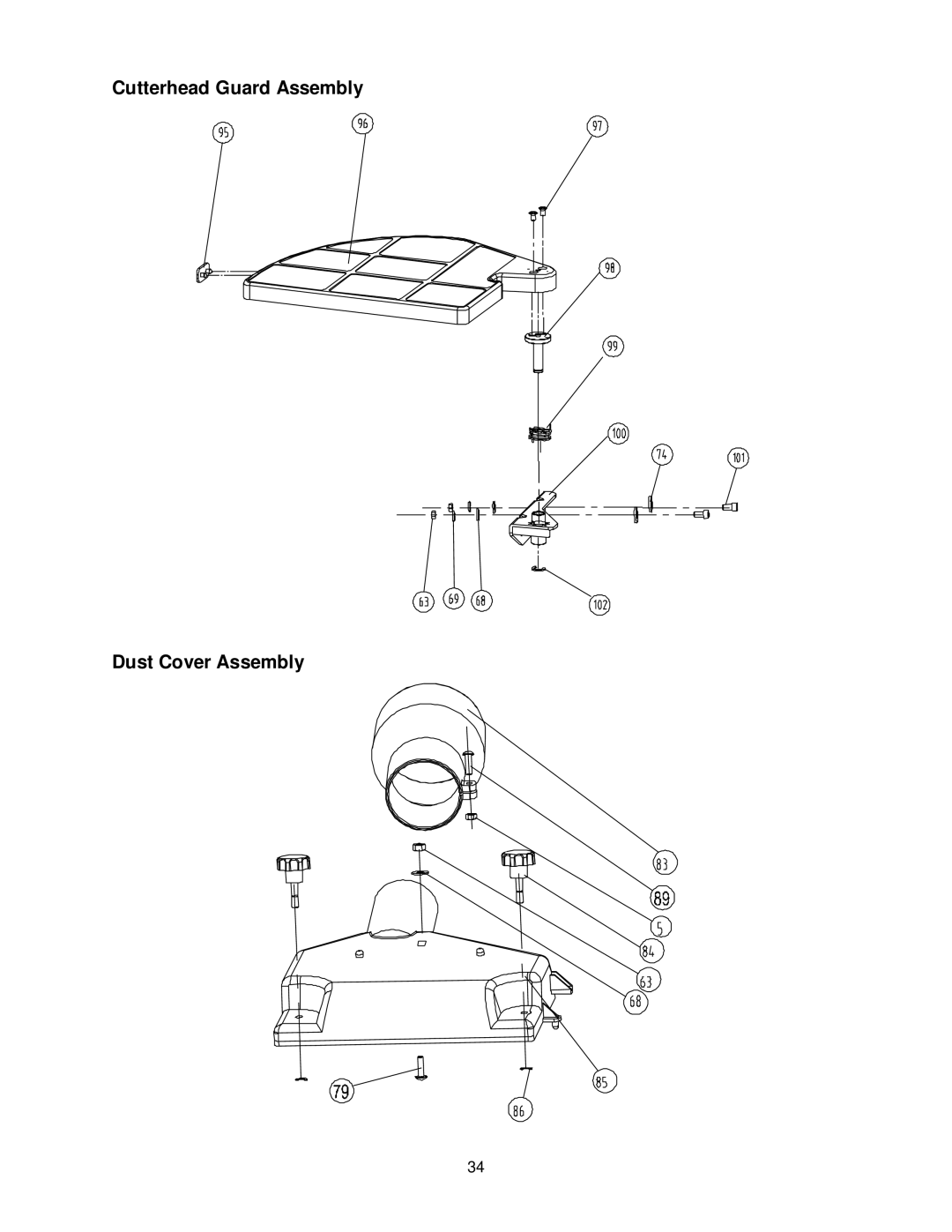 Jet Tools JJP-10BTOS operating instructions Cutterhead Guard Assembly Dust Cover Assembly 