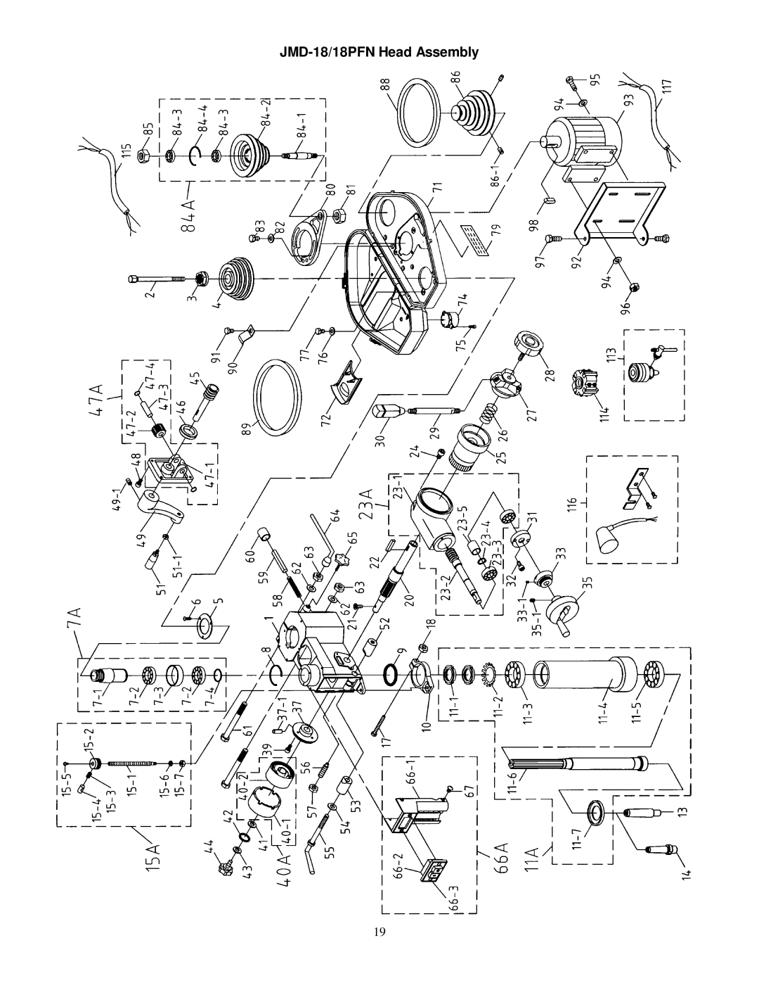 Jet Tools JMD-15 owner manual JMD-18/18PFN Head Assembly 